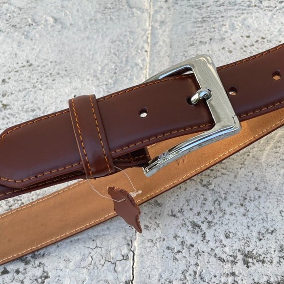Leather Belt Brown Handmade Men Waistband Pink Buckle High Quality Size 43-44 in - Picture 8 of 9